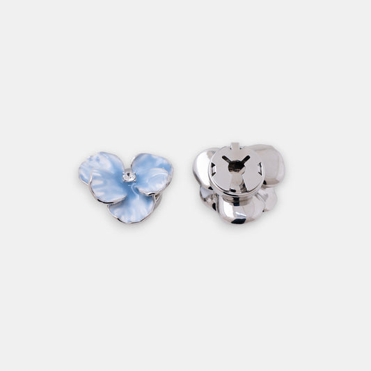 The Morning Mist Button Cover Set – Silver Enamel Bloom with Dewdrop Zirconia