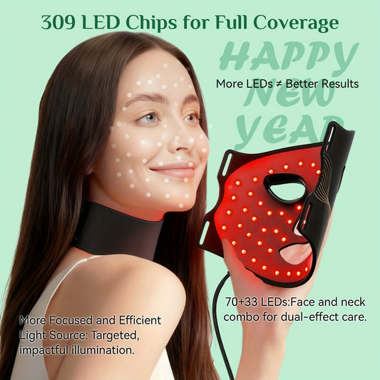 FDA-Cleared LED Red Light Relax Facial Mask with 5 Levels & 7 Colors, Compatible for acne , Collagen, Light Beige - At-Home Device with Neck & Eye Mask Attachments, Portable Light Relax Gift for &