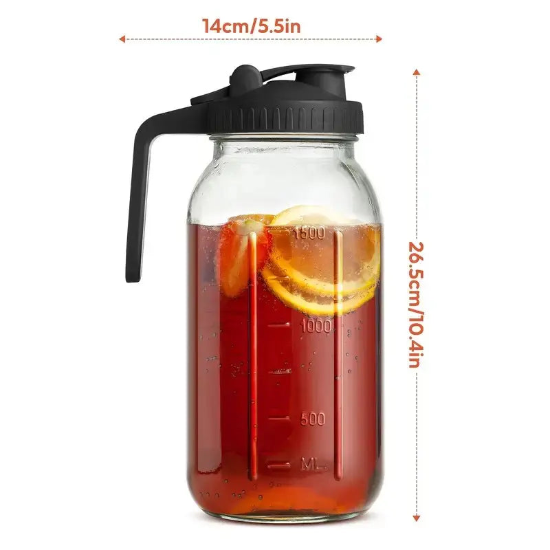 3PCS glass water kettle 64OZ, Mason jar water, lid spout, wide mouthed leak proof water kettle, cold water kettle, suitable for storing breast milk juice, water, milk, tea, iced coffee beverage set scale Tumbler with and Straws Fall Themed oak sip,su